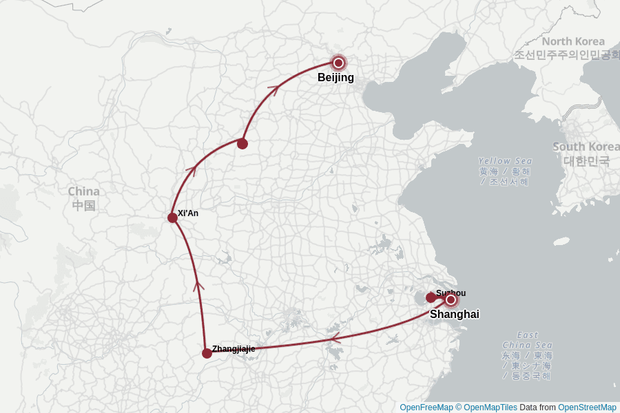 Itinerary Map image for Escapade en Chine avec Zhangjiajie