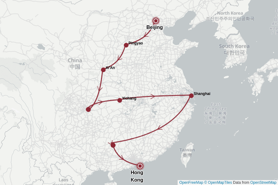 Itinerary Map image for L'incontournable de la Chine