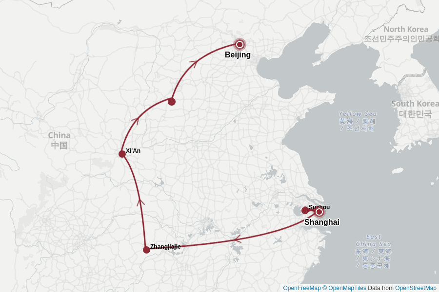 Itinerary Map image for Escapade en Chine avec Zhangjiajie
