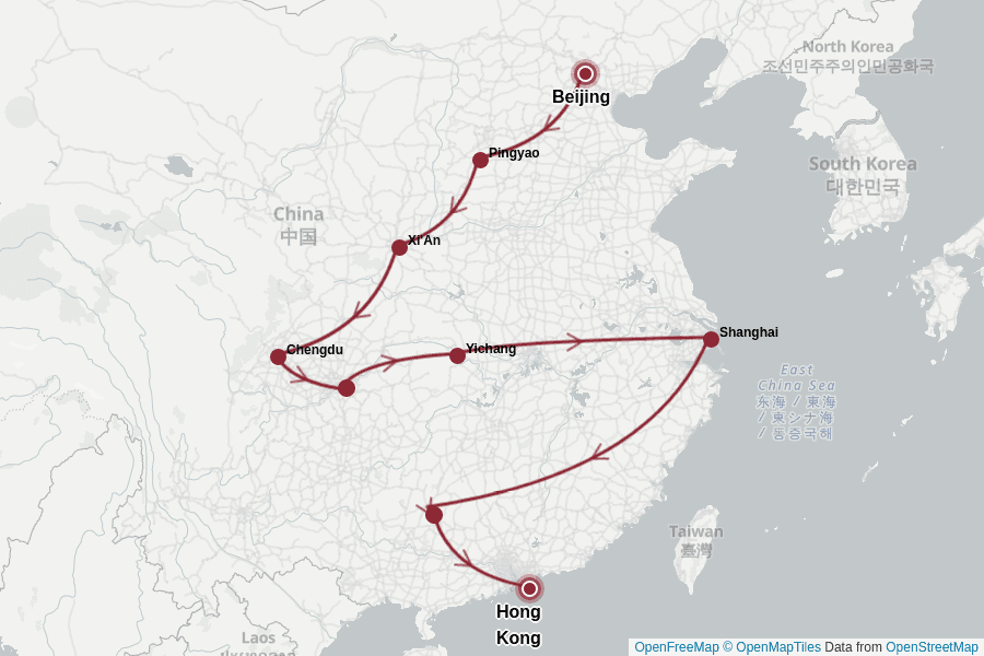 Itinerary Map image for L'incontournable de la Chine